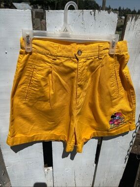 Mickey Inc, Bright Yellow Casual Shorts with Embroidered Patch